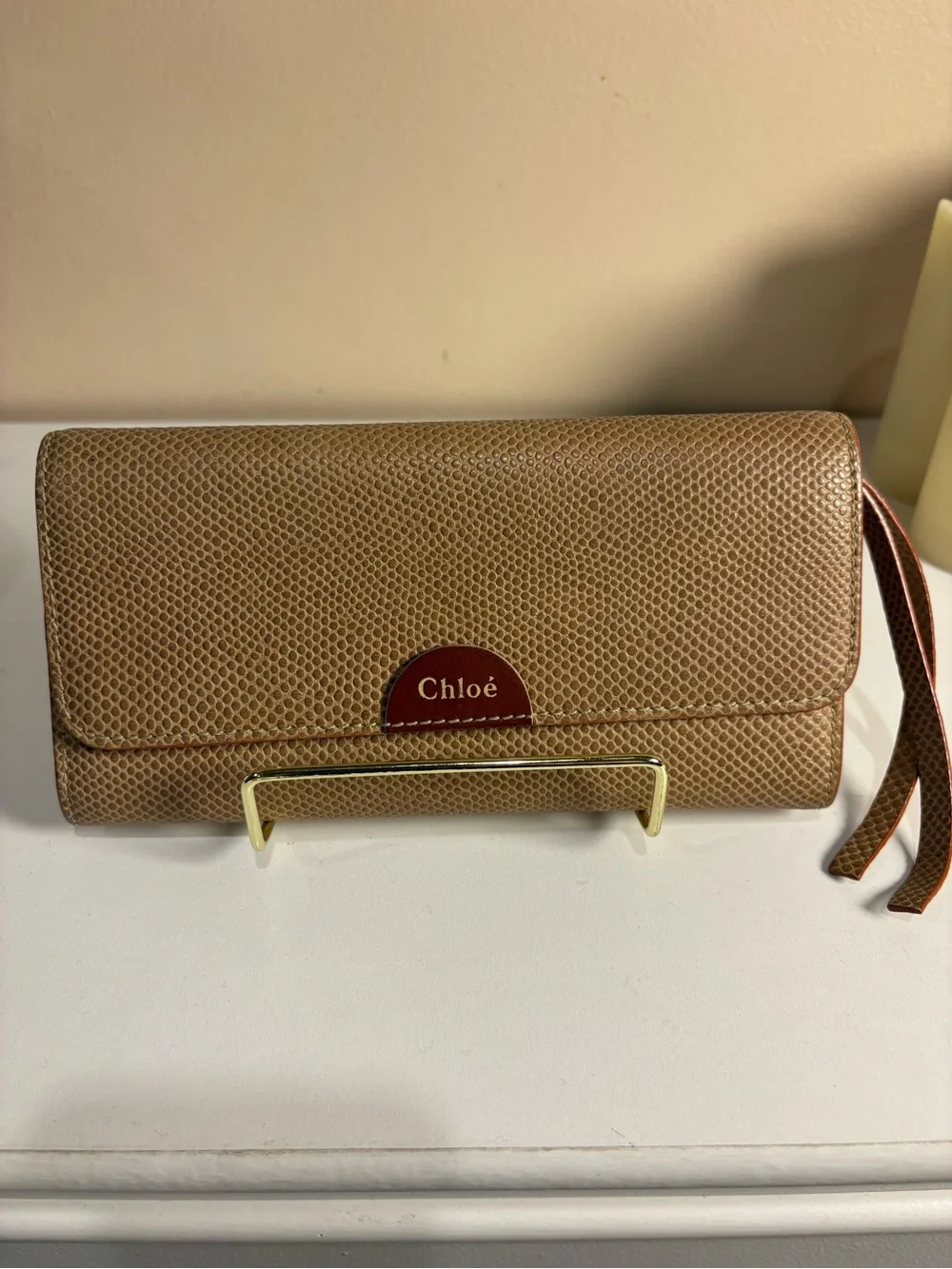 Chloé Bea Long Wallet 3P0153-833 Biscotti Beige Leather Wristlet Tags Dust Bag